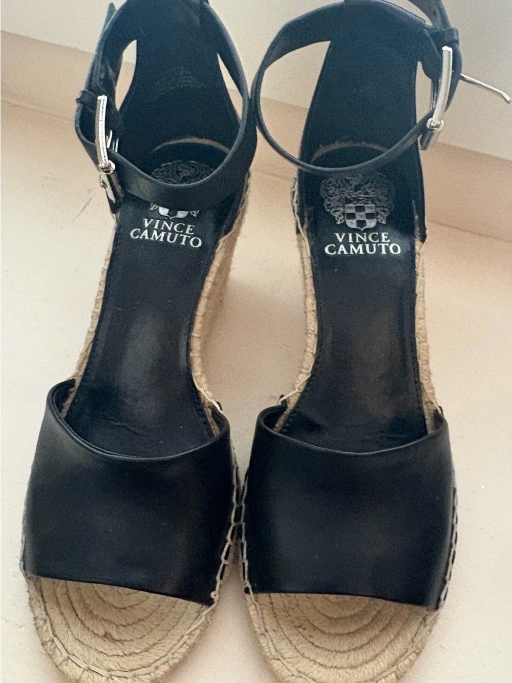 Vince Camuto Black Espadrille Wedge Sandals with Ankle Strap 8 worn once nwob